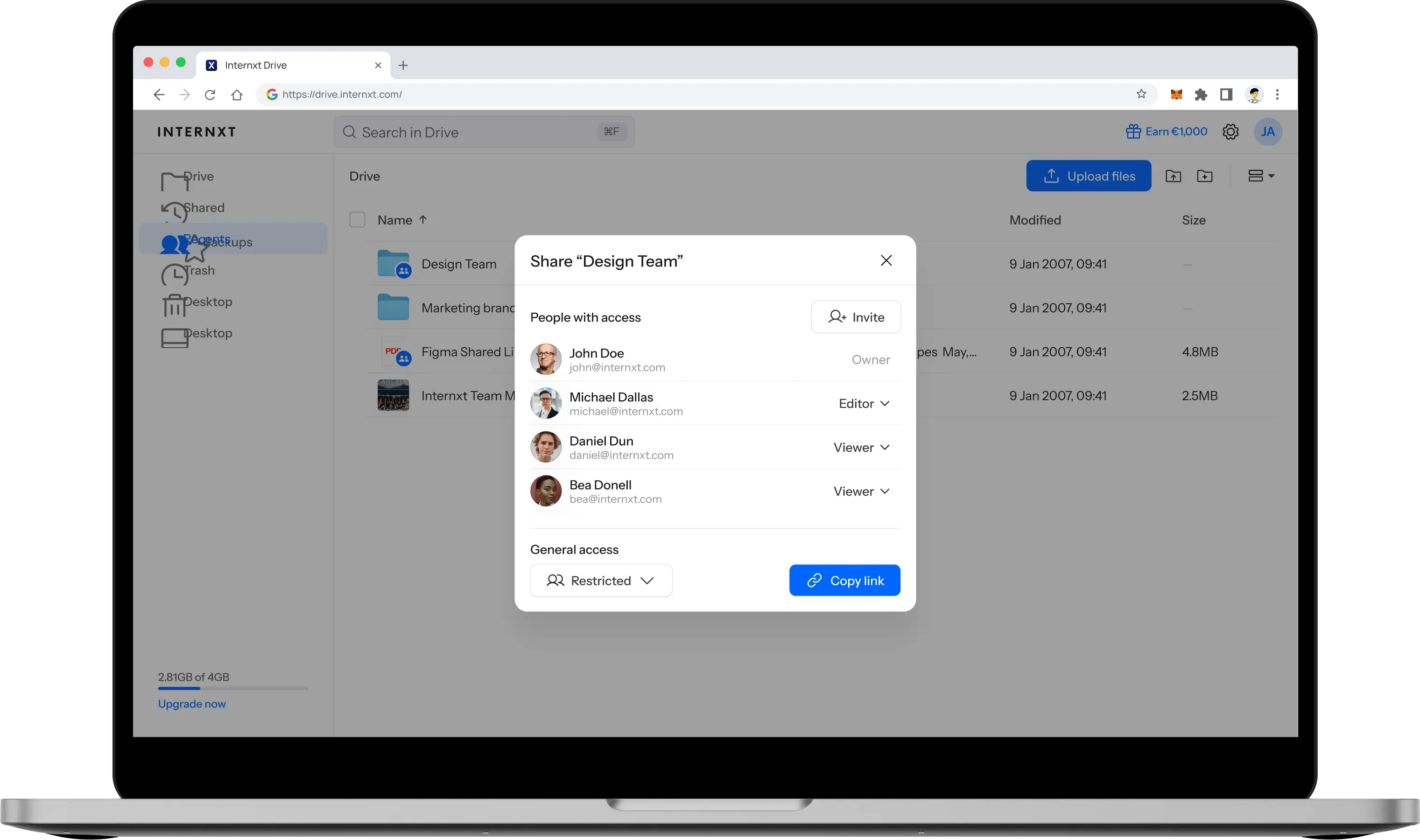 Internxt Secure file sharing
